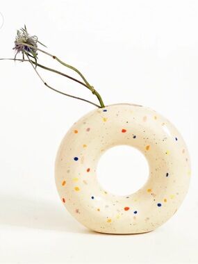 Handmade Cream Speckled Donut Vase - Home Art